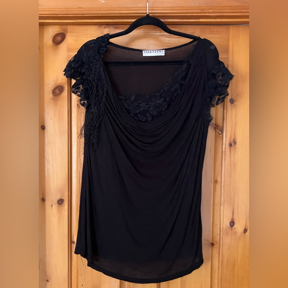 Valentino Elegant Black Draped Top with Lace